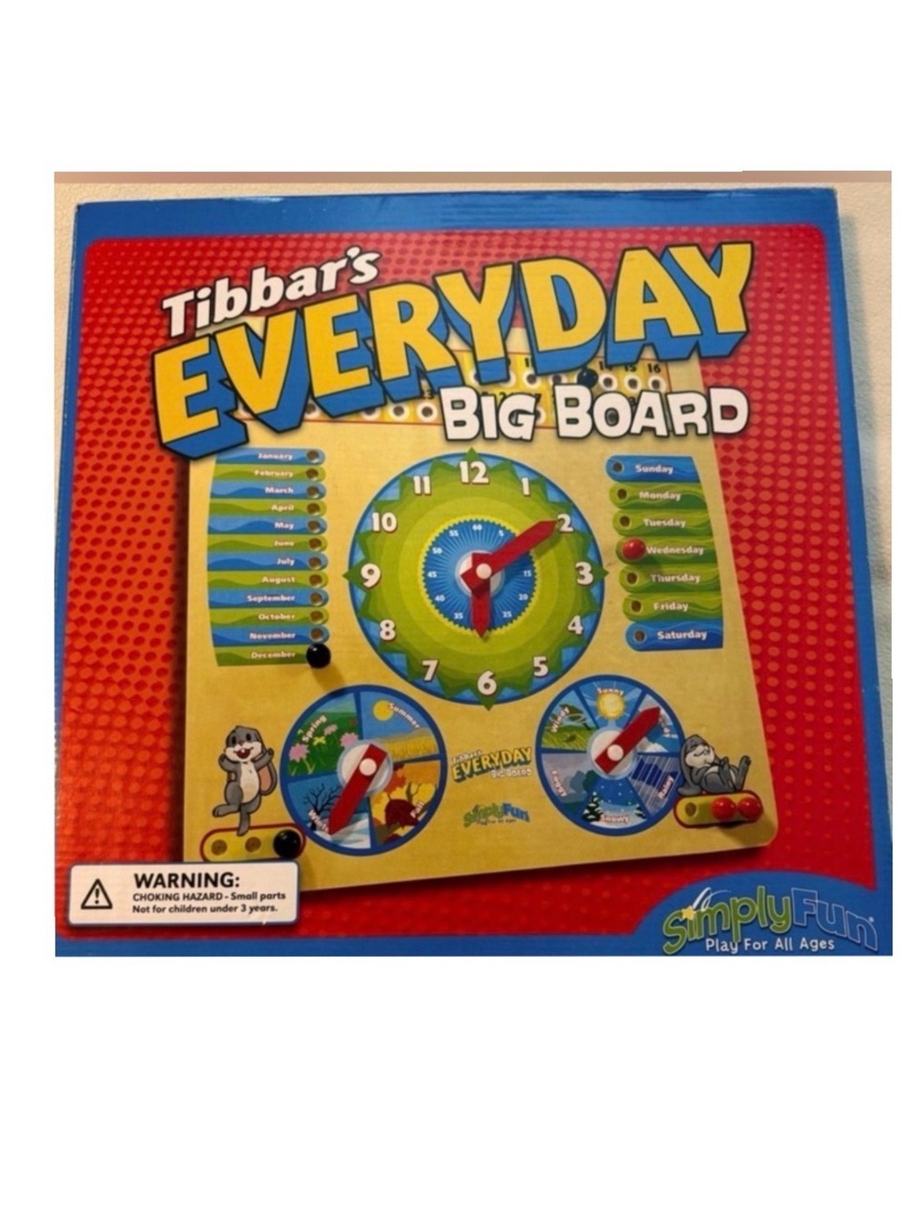 SimplyFun Tibbar's Everyday Big Board Wooden Educational Calendar & Clock NIB